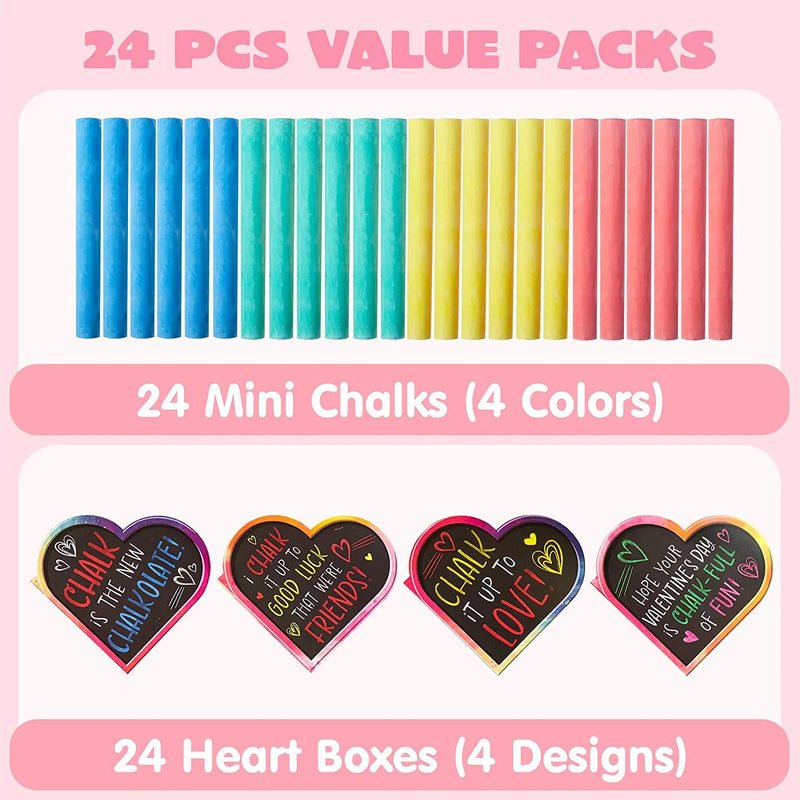 24Pcs Kids Valentines Cards with Mini Chalk in Boxes-Classroom Exchange Gifts