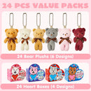 24Pcs Kids Valentines Cards with Mini Keychain Bear Plush Toys in Boxes-Classroom Exchange Gifts
