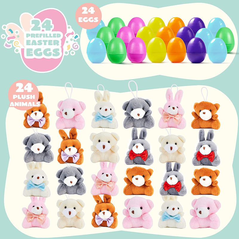 24Pcs Plush Bunnies and Bears Prefilled Easter Egg 2.23in