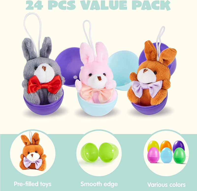 24Pcs Plush Bunnies and Bears Prefilled Easter Egg 2.23in