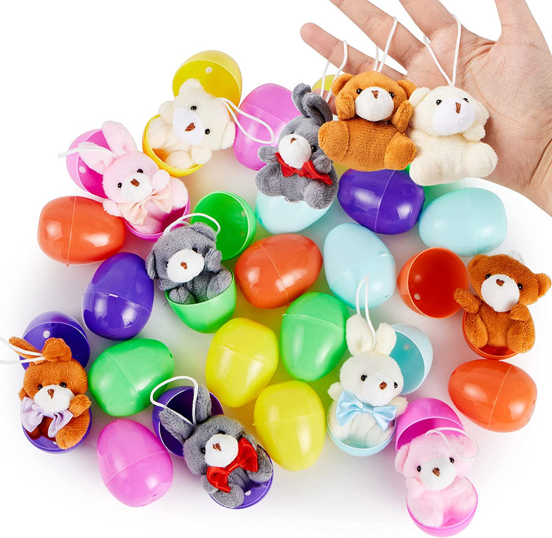 24Pcs Plush Bunnies and Bears Prefilled Easter Egg 2.23in