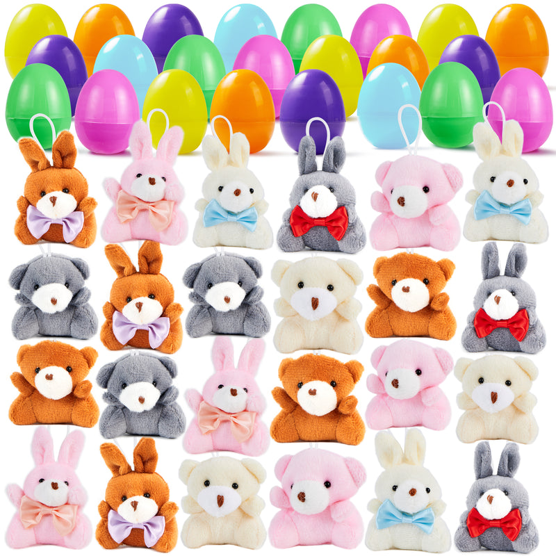 24Pcs Plush Bunnies and Bears Prefilled Easter Egg 2.23in