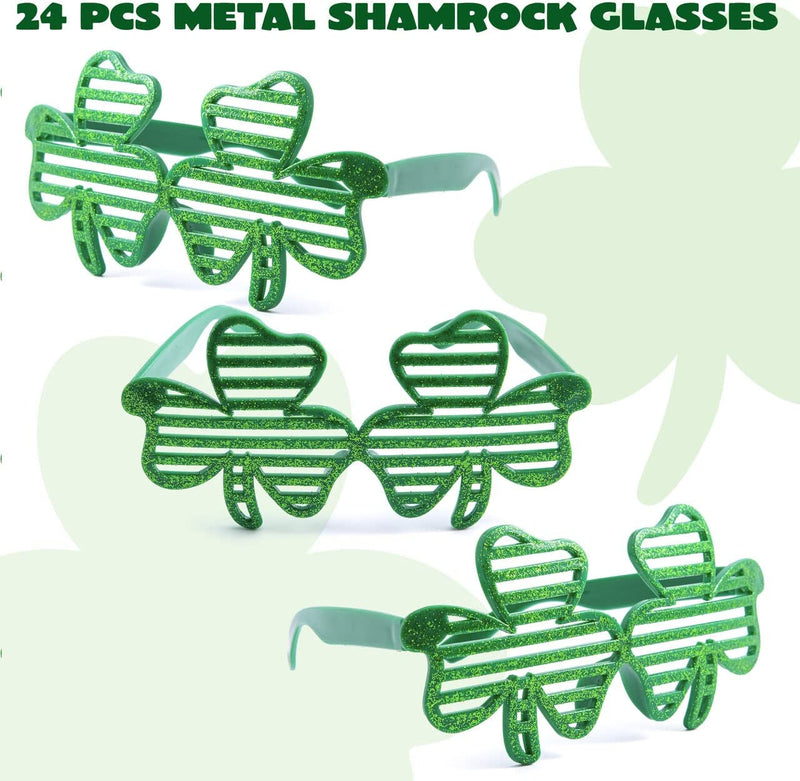 24Pcs St. Patrick's Day Shamrock Glitter Glasses