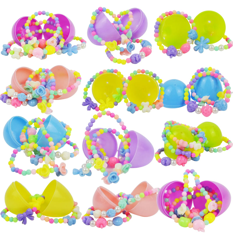 12 Pack Prefilled Easter Eggs with 12 + 12 Different Designs of Necklaces Jewelry Set