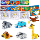 24pcs Safari Animal Building Blocks with Valentines Day Cards for Kids-Classroom Exchange Gifts