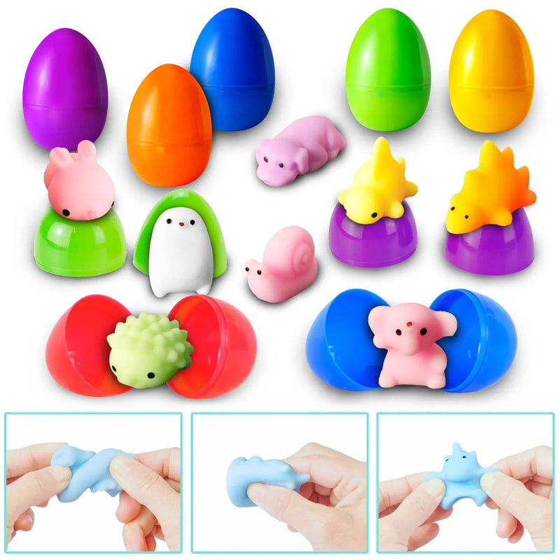 24Pcs Prefilled Easter Eggs with Mochi Squishy Toys