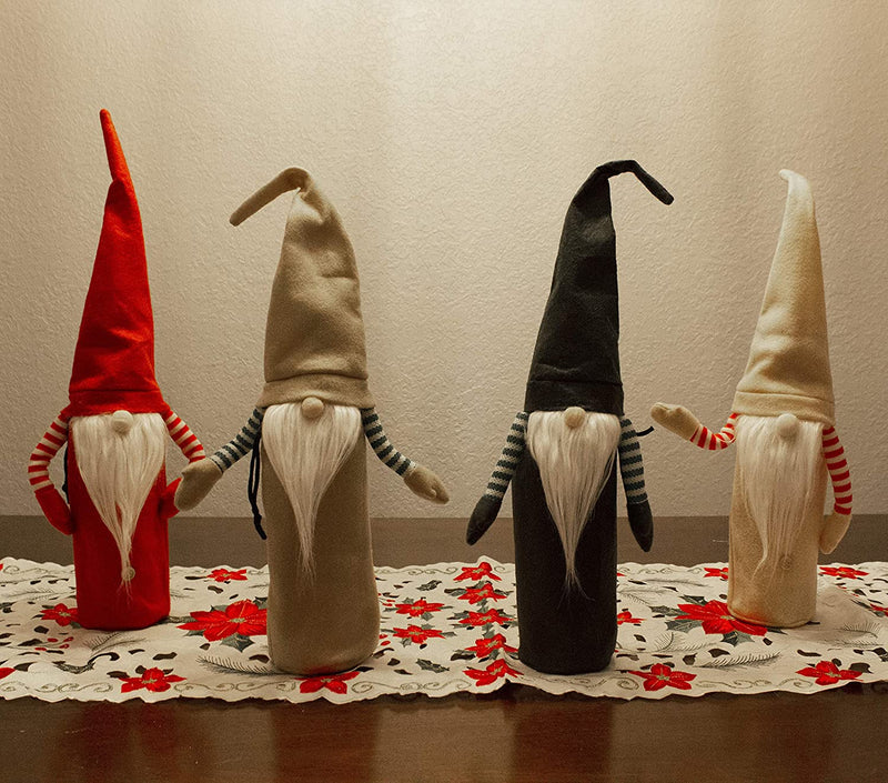 Festive Christmas Holiday Wine Covers Gnome, 4 Packs