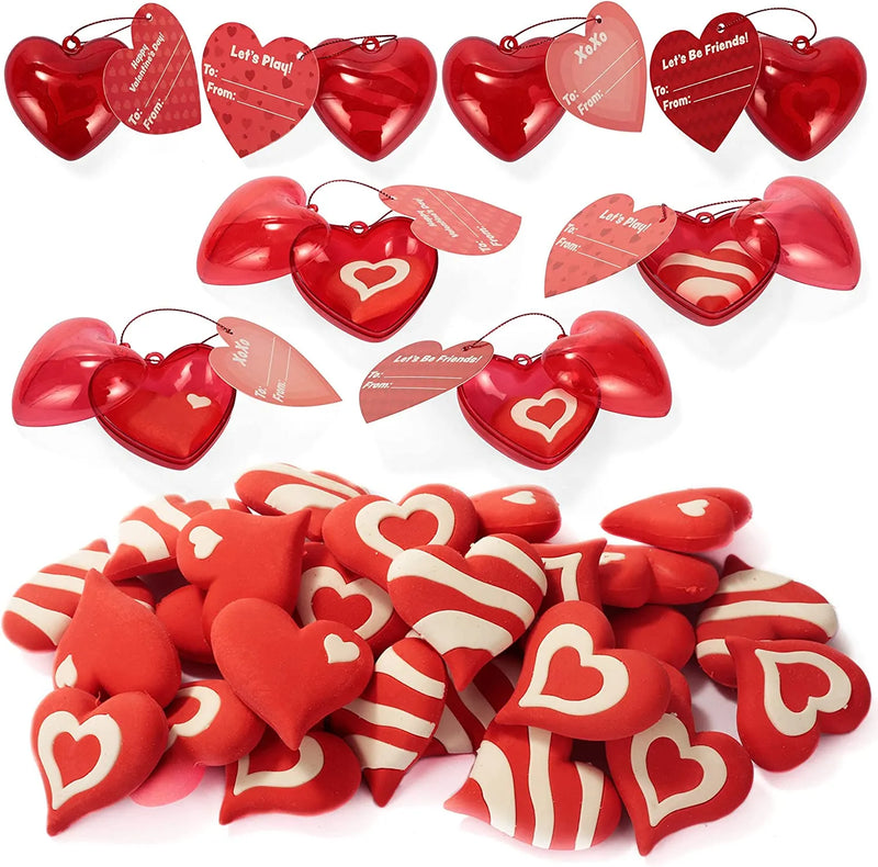 27Pcs Eraser Filled Hearts with Valentines Day Cards for Kids-Classroom Exchange Gifts