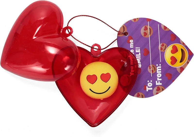 28Pcs Emoji Eraser Filled Hearts Set with Valentines Day Cards for Kids-Classroom Exchange Gifts
