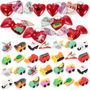 28Pcs Vehicle Eraser Filled Hearts Set with Valentines Day Cards for Kids-Classroom Exchange Gifts