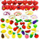 28Pcs Fruit and Vegetable Eraser Filled Hearts Set with Valentines Day Cards for Kids-Classroom Exchange Gifts