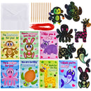 28Pcs Animal Scratch off Cards with Sticks and White Envelopes