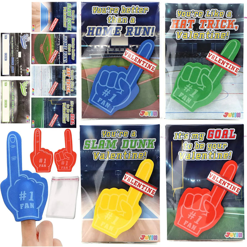 28Pcs Foam Fingers with Kids Valentines Cards for Classroom Exchange Gifts