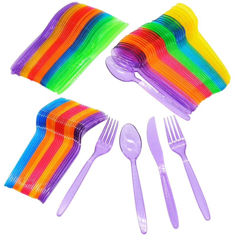 288Pcs Neon Hard Plastic Cutlery
