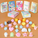 28Pcs Mochi Squishy Toys and Bags with Kids Valentines Cards for Classroom Exchange