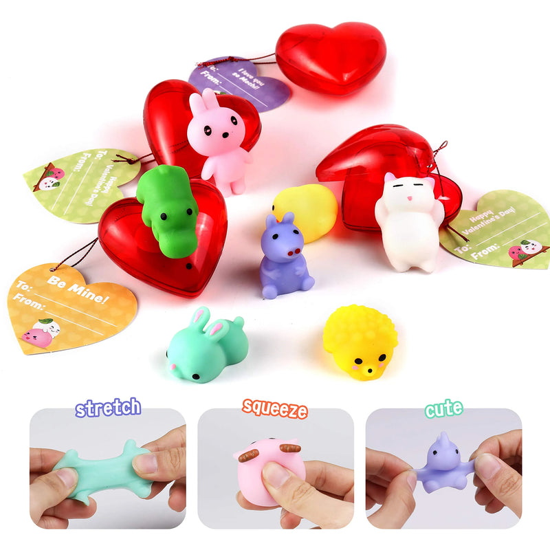 28Pcs Squishies Toys Prefilled Hearts with Valentines Day Cards for Kids-Classroom Exchange Gifts