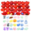 28Pcs Mochi Squishy Toys Prefilled Hearts with Kids Valentines Cards