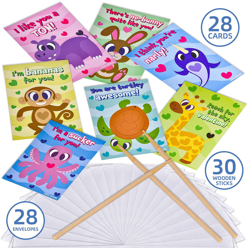 28Pcs Animal Scratch off Cards with Sticks and White Envelopes