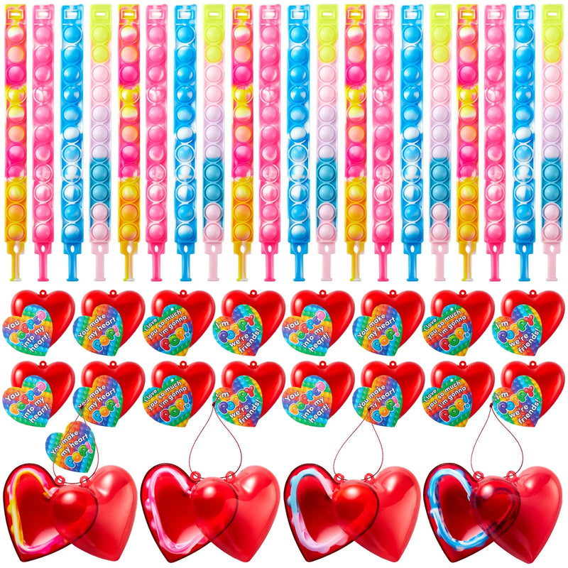 28Pcs Filled Heart with Bracelet and Valentines Day Cards for Kids-Classroom Exchange Gifts