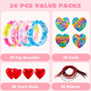 28Pcs Filled Heart with Bracelet and Valentines Day Cards for Kids-Classroom Exchange Gifts