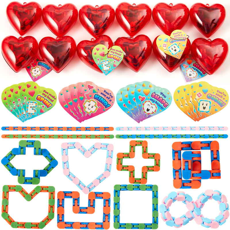 28Pcs Filled Hearts with Snake Cube and Valentines Day Cards for Kids-Classroom Exchange Gifts