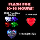 28Pcs Finger Light LED Heart Shell Filled Hearts with Valentines Day Cards for Kids-Classroom Exchange Gifts