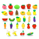 28Pcs Fruit and Vegetable Eraser Filled Hearts Set with Valentines Day Cards for Kids-Classroom Exchange Gifts