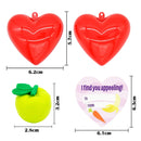 28Pcs Fruit and Vegetable Eraser Filled Hearts Set with Valentines Day Cards for Kids-Classroom Exchange Gifts