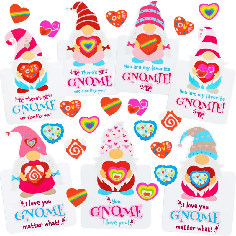 28Pcs Gnomes Heart Kids Valentines Cards with Erasers-Classroom Exchange Gifts