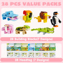 28Pcs Animal Building Blocks with Kids Valentines Cards