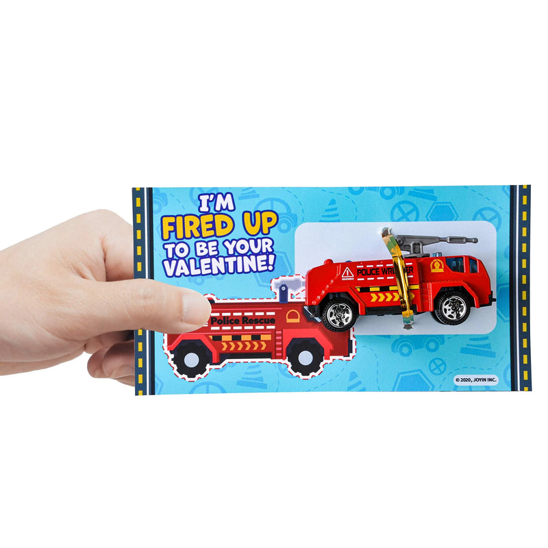 28Pcs Kids Valentines Cards with DieCast City Vehicles Toys-Classroom Exchange Gifts