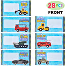 28Pcs Kids Valentines Cards with DieCast City Vehicles Toys-Classroom Exchange Gifts