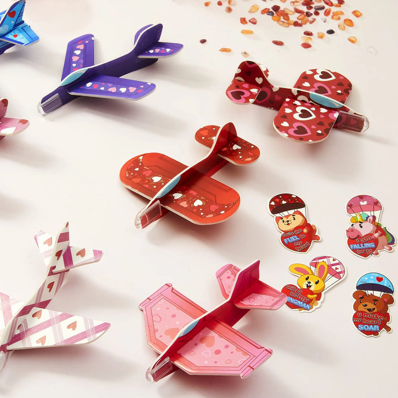 28Pcs Kids Valentines Cards with Foam Airplanes-Classroom Exchange Gifts