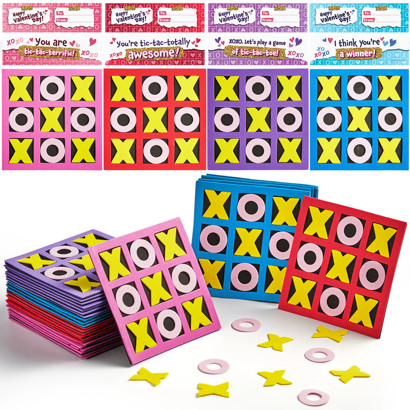 28Pack Valentines Day Gifts Cards with Foam Tic-Tac-Toe Mini Board Game Toys