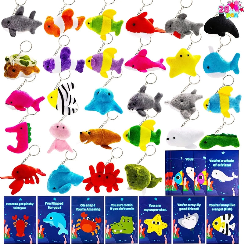 28Pcs Kids Valentines Cards with Mini Plush Animal Toys-Classroom Exchange Gifts