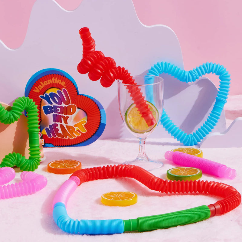 28pcs Valentines Tube Toys with Heart Boxes for Valentines Party Favors