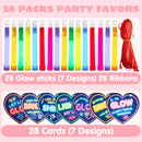 28Pcs Kids Valentines Day Cards with Ultra Bright Large Glow Sticks-Classroom Exchange Gifts