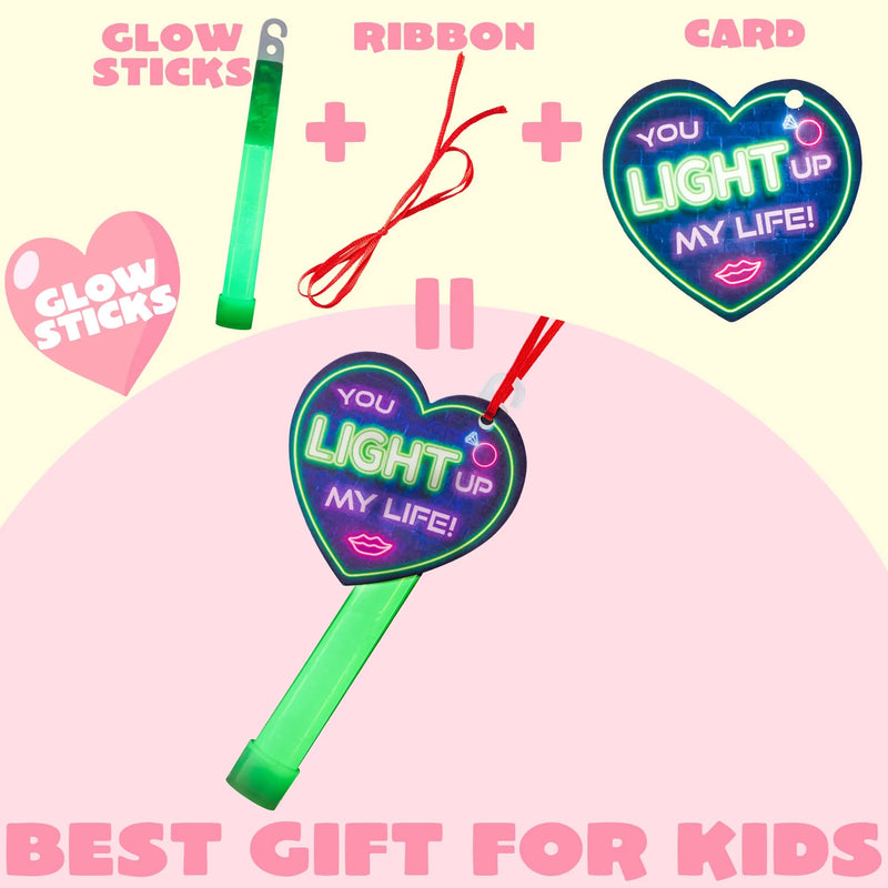28Pcs Kids Valentines Day Cards with Ultra Bright Large Glow Sticks-Classroom Exchange Gifts