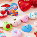 28Pcs Hearts Filled Mochi Squishy Toys with Kids Valentines Cards for Classroom Exchange