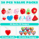 28Pcs Hearts Filled Mochi Squishy Toys with Kids Valentines Cards for Classroom Exchange