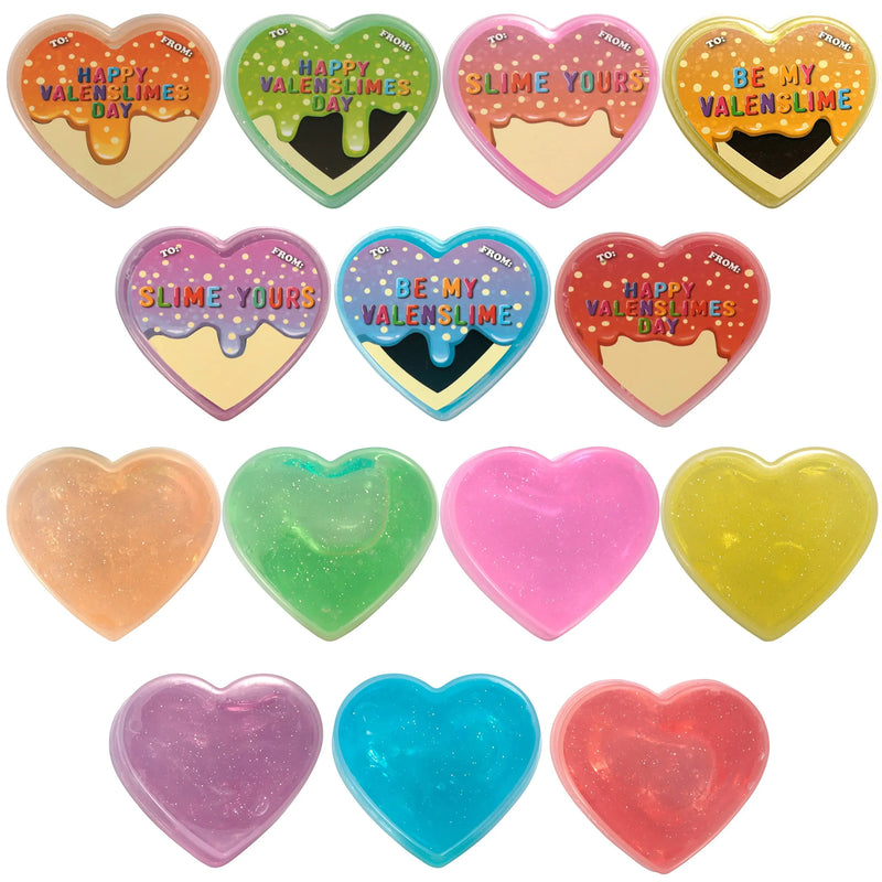 28Pcs Multicolor Glow in the Dark Slime Heart Cases and Stickers