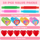 28Pcs push bubble Tubes Heart Shell Filled Hearts with Valentines Day Cards for Kids-Classroom Exchange Gifts