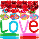28Pcs push bubble Tubes Heart Shell Filled Hearts with Valentines Day Cards for Kids-Classroom Exchange Gifts