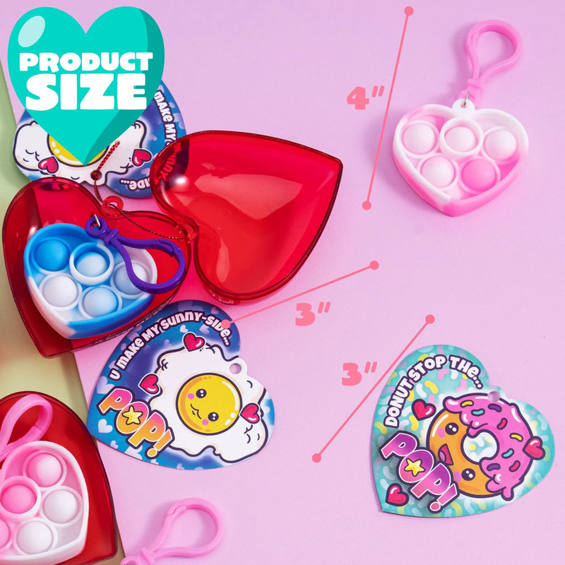 28Pcs Prefilled Heart with push bubble Keychain and Valentines Day Cards for Kids-Classroom Exchange Gifts