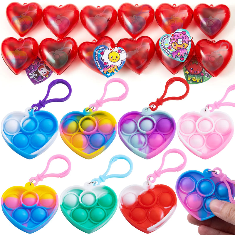 28Pcs Prefilled Heart with push bubble Keychain and Valentines Day Cards for Kids-Classroom Exchange Gifts