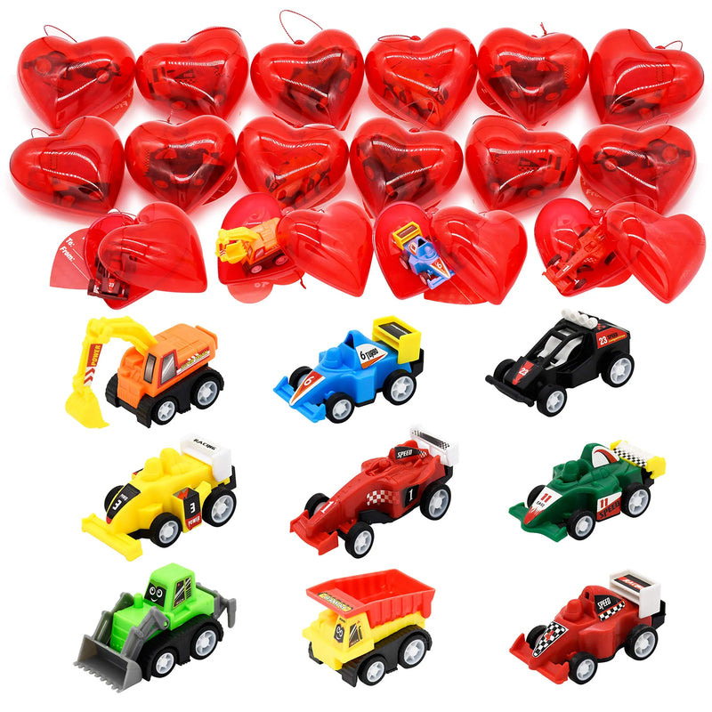 28Pcs Prefilled Hearts with Pullback Cars and Valentines Day Cards for Kids-Classroom Exchange Gifts