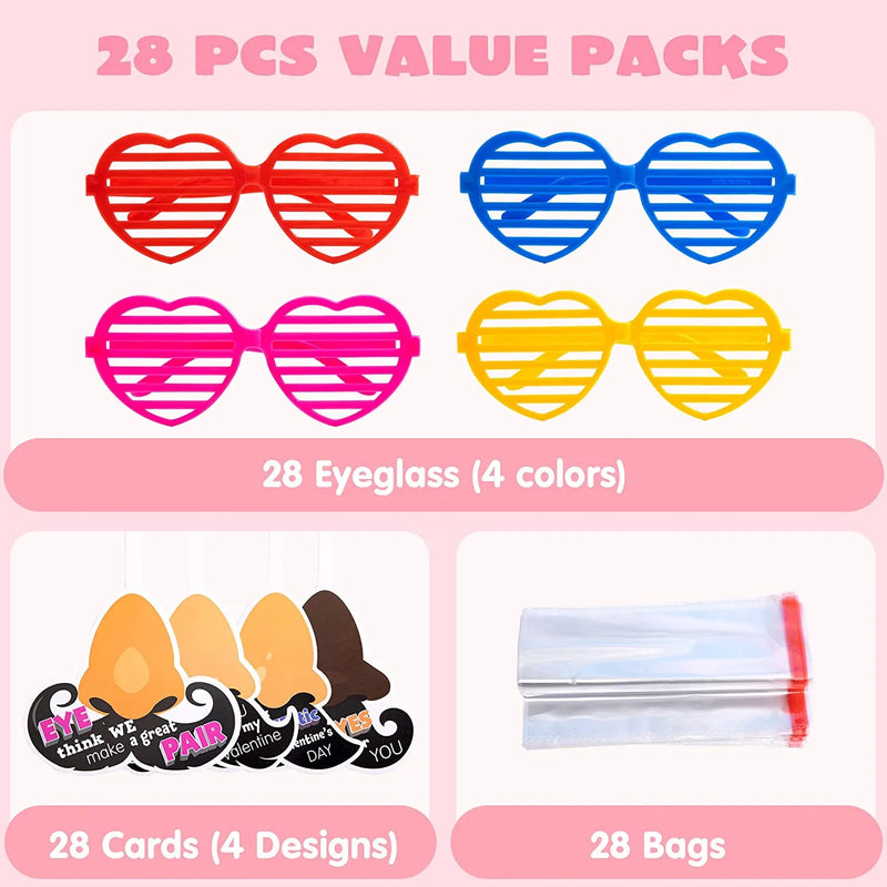 28Pcs Shutter Shade accessories with Valentines Day Cards for Kids-Classroom Exchange Gifts