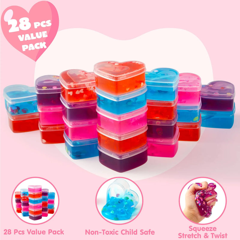 28Pcs Hearts Toys with Valentines Day Cards for Kids-Classroom Exchange Gifts