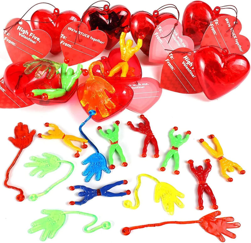 28Pcs Sticky Hands And Wall Climbing Men with Valentines Day Cards for Kids-Classroom Exchange Gifts