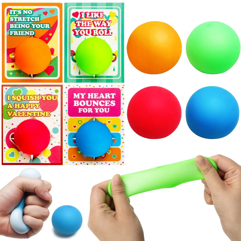 28Pcs Stretchy Squishy Ball Toys with Valentines Day Cards for Kids-Classroom Exchange Gifts